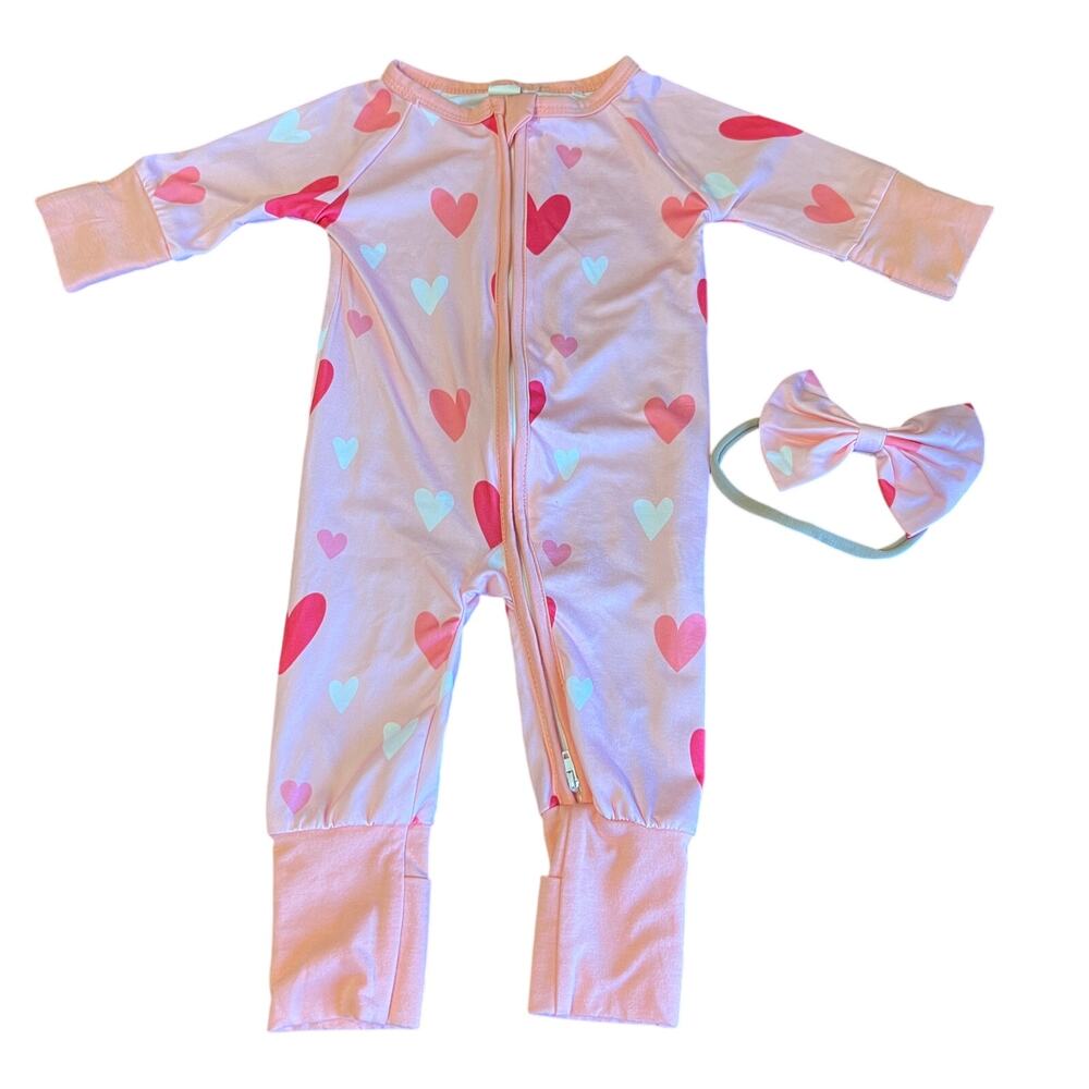 Heart Outfit Pajamas Pink Red White Hearts Two Way Zipper
